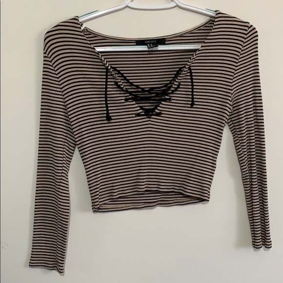 Forever 21 Cross tye striped long sleeve crop top - Picture 1 of 3